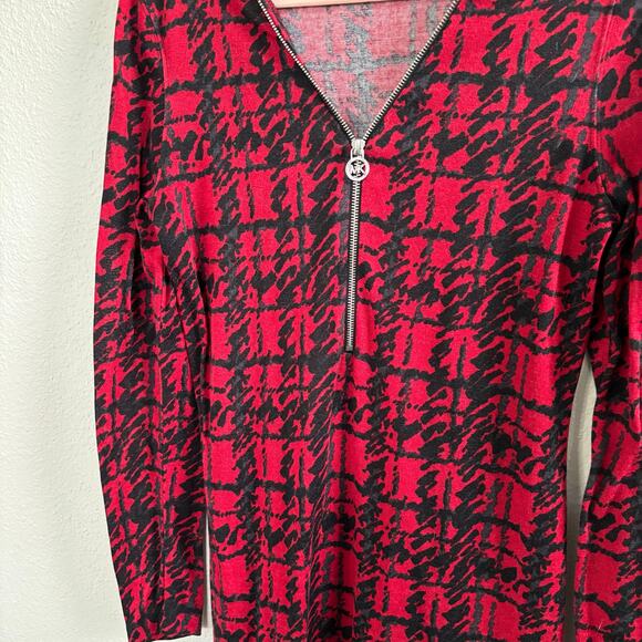 Michael Michael Kors Red and Black Sweater Dress Half Zip Closure Knee Length L - Picture 8 of 8